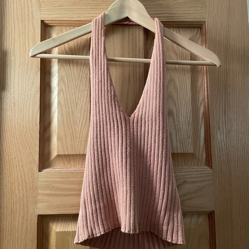 Salmon colored halter top